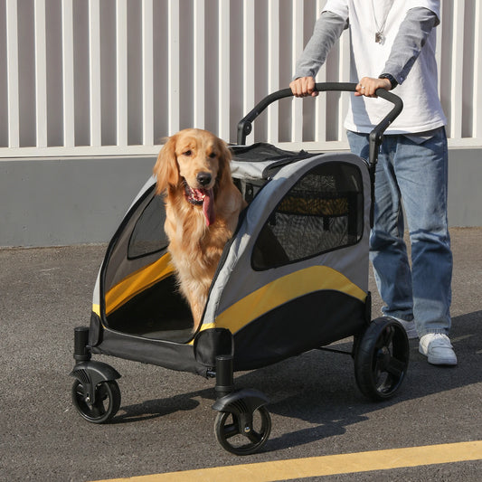 Portable Dog Stroller 4 Wheels for Large Dogs Foldable Pet Cat Travel Carriage Stroller Breathable Carrier for outside Play
