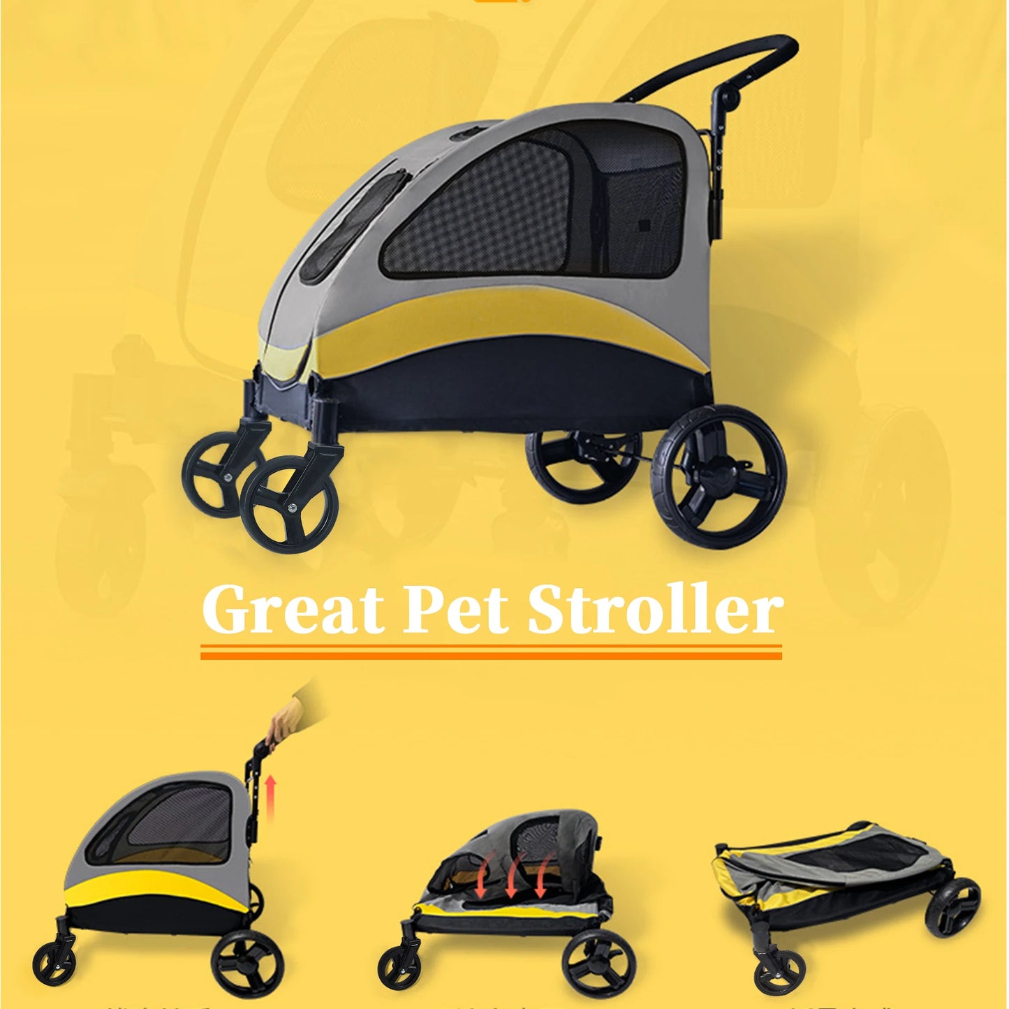Portable Dog Stroller 4 Wheels for Large Dogs Foldable Pet Cat Travel Carriage Stroller Breathable Carrier for outside Play